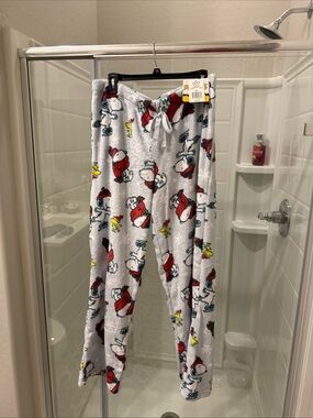 Women’s  Snoopy Fleece Pajama Pants - White with Red Accents